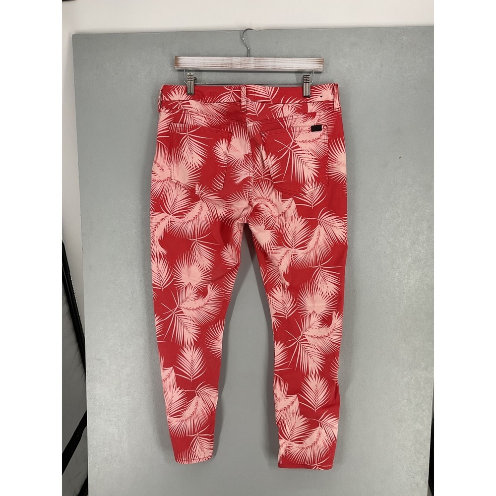 Jen7 Womens Ankle Skinny Jeans Red Pink Tropical Palm Leaf Print 10 - Picture 3 of 4